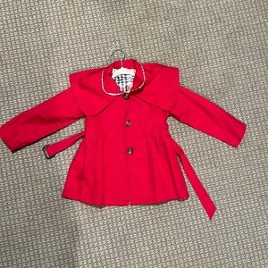 Girls Red Trench Pea Coat …  Burberryesque plaid lining
